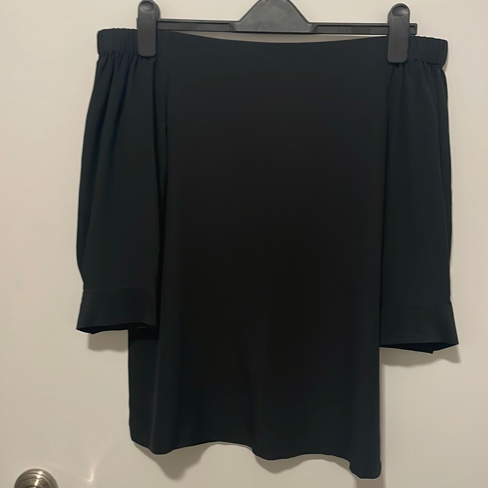Theory Black Silk Off the Shoulder Blouse
